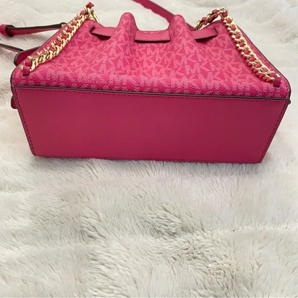 Michael Kors Mina Signature Logo Chain Pink Crossbody Shoulder Bag New - Picture 9 of 16